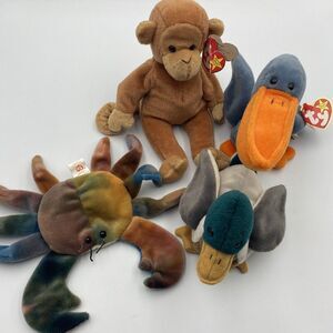 Lot of 4 Vintage Ty Beanie Babies: Claude, Jake,‎ Scoop, Bongo 1995-1998